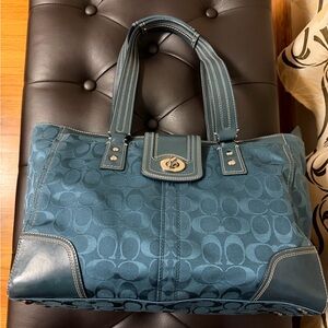 Coach Teal Signature Jacquard Tote
